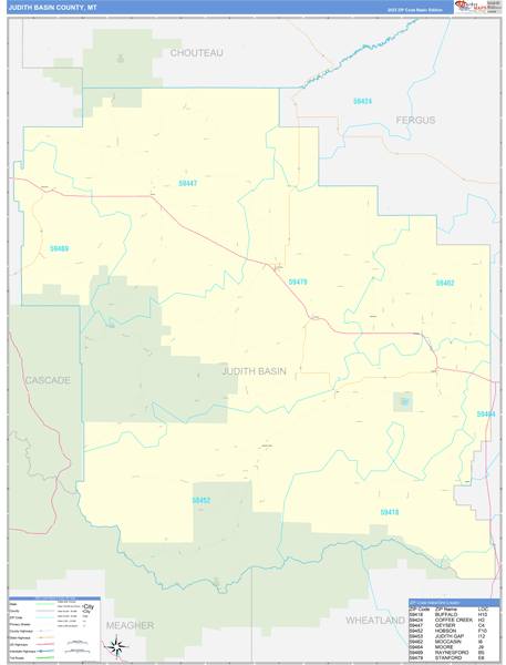 Judith Basin County, MT Carrier Route Wall Map